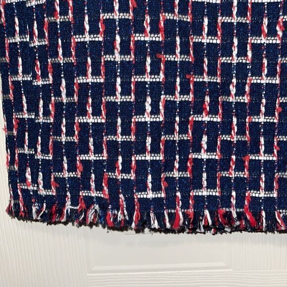TALBOTS Boucle Navy White, Blue & Red Wrap Skirt With Slit - Picture 7 of 16